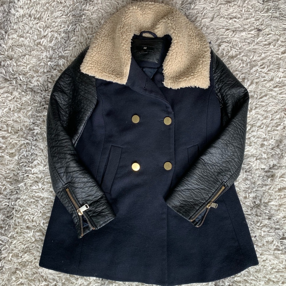 H&M Faux Shearling Collar Coat/Faux Leather Coat
